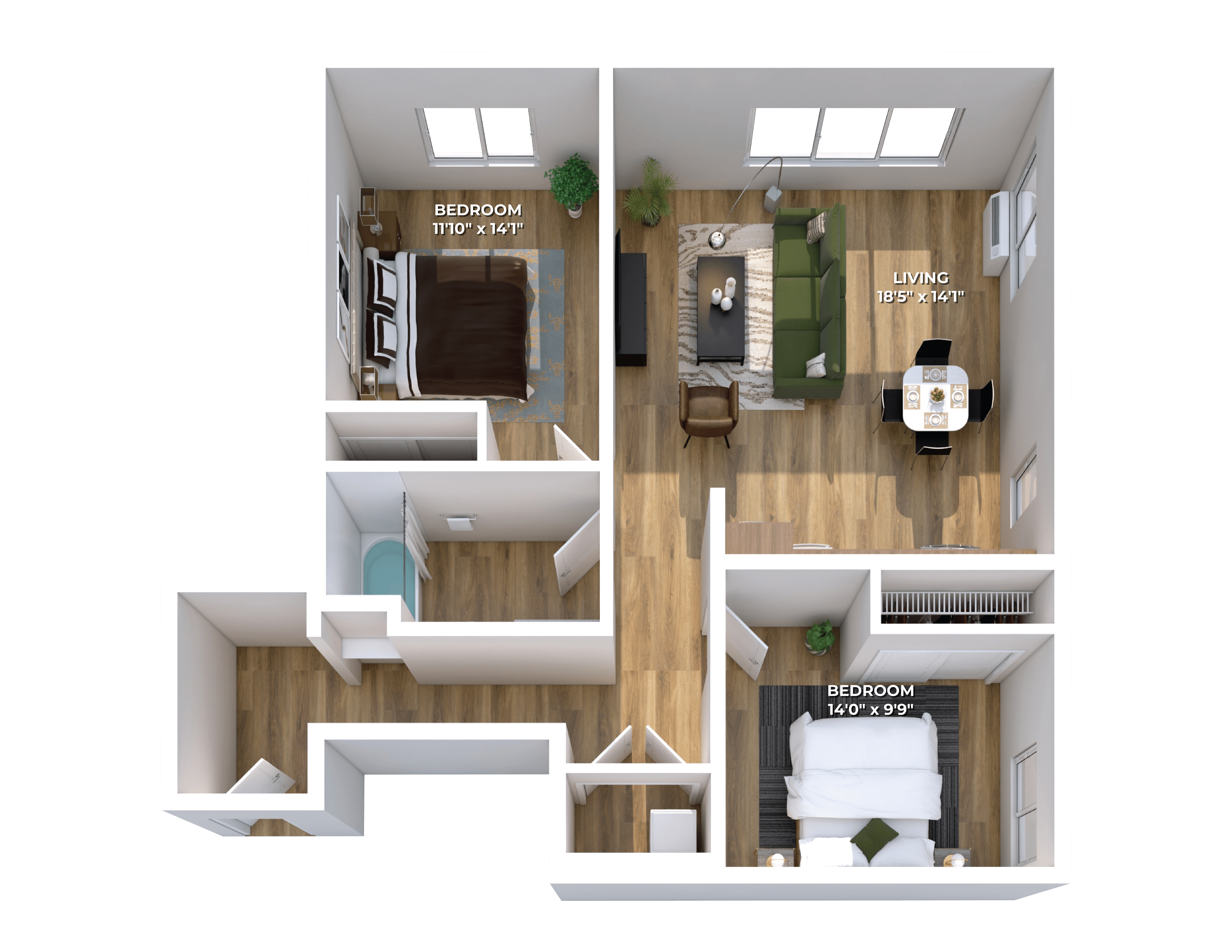 Floor plan layout diagram for Two Bed, One Bath C12